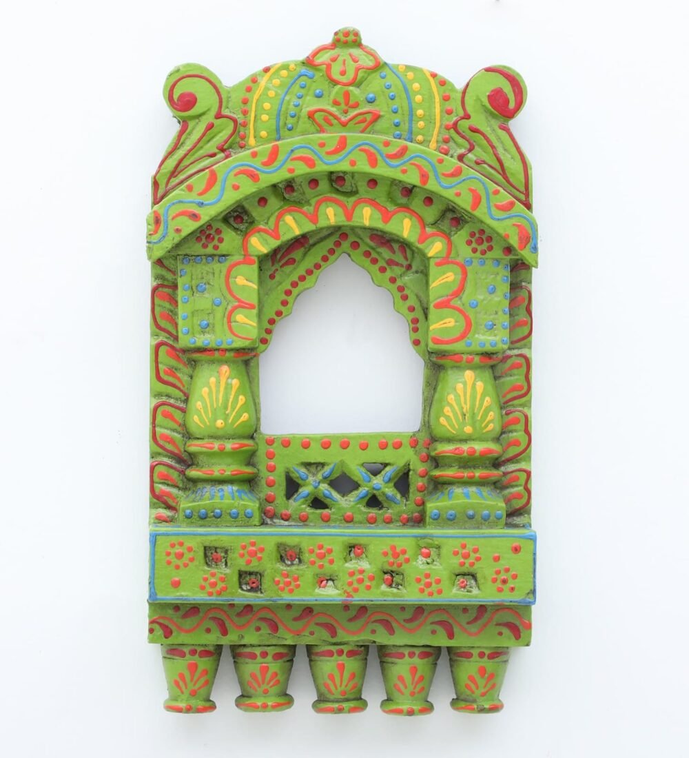 Handcrafted Wooden Jharokha Wall Hanging – Ethnic Indian Window Frame | 10x6 Inch | 8 Vibrant Color Options - Image 3