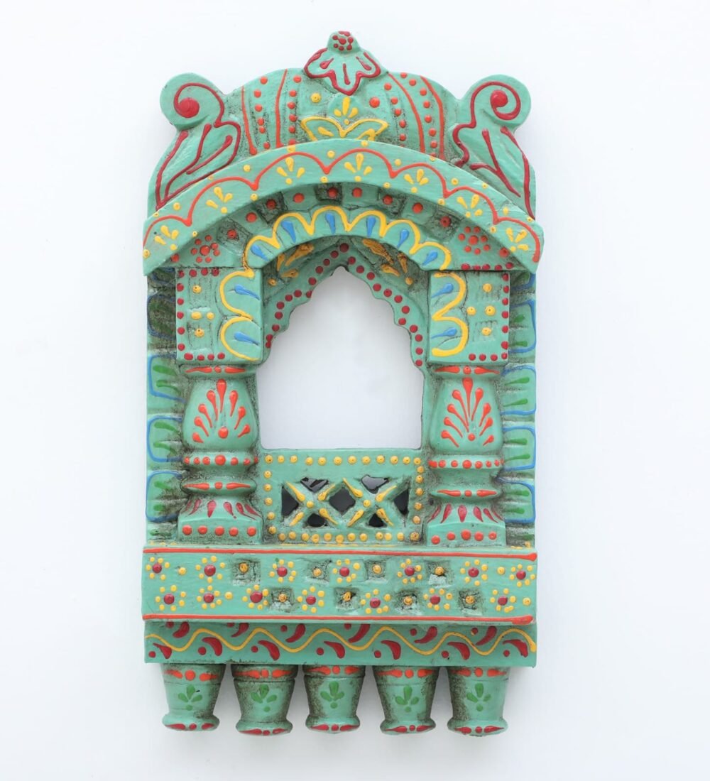 Handcrafted Wooden Jharokha Wall Hanging – Ethnic Indian Window Frame | 10x6 Inch | 8 Vibrant Color Options - Image 24