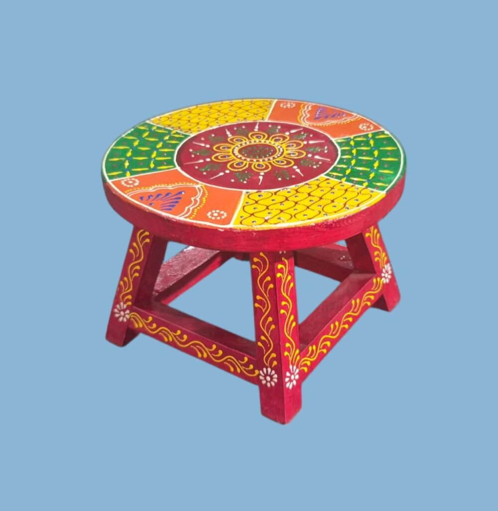 Hand-Painted Wooden Chowki Stool – Multicolor Traditional Design (7x7x5 inch) - Image 4