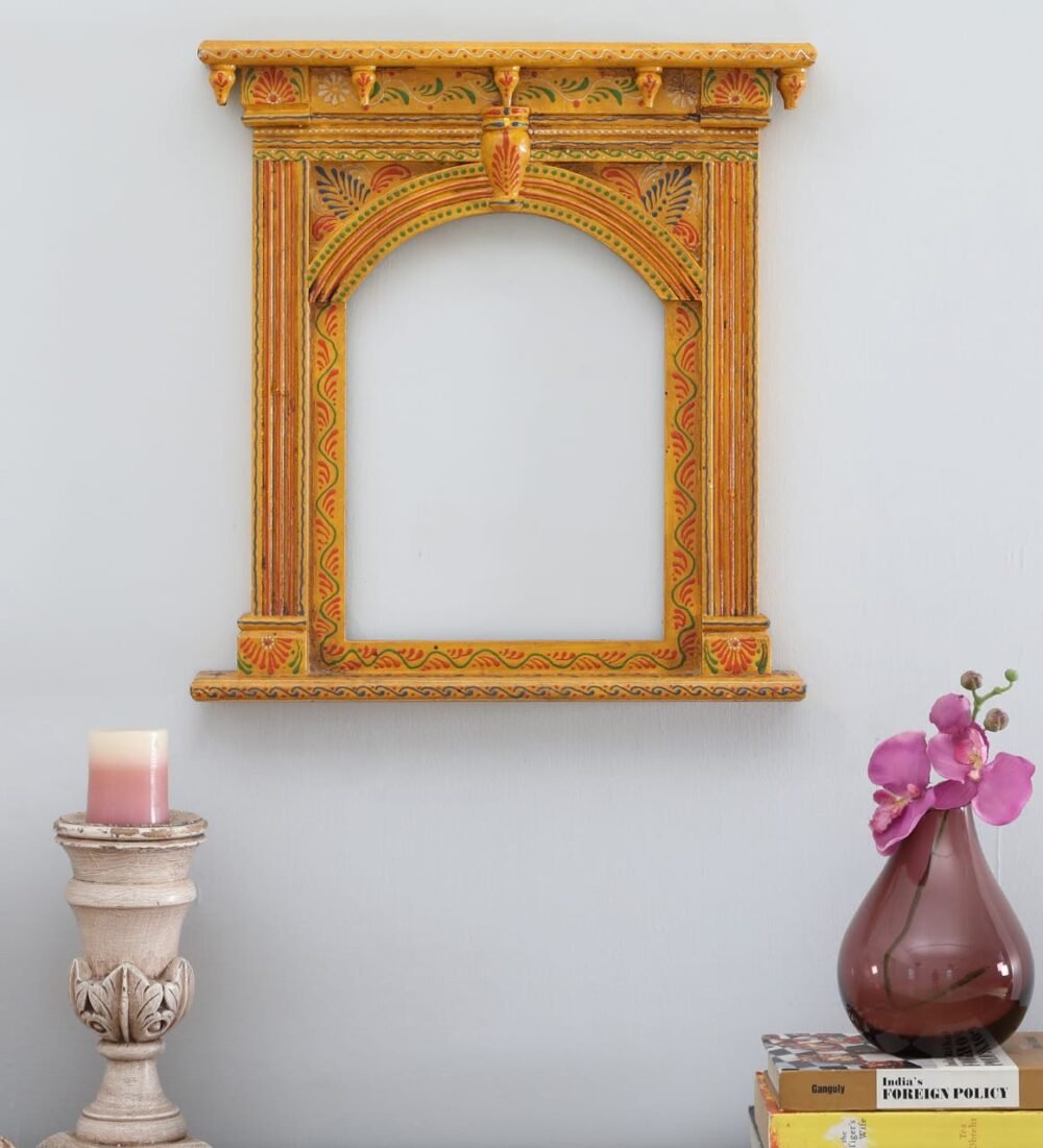 Hand-Painted Wooden Jharokha Frame – Traditional Rajasthani Wall Art | Usable as Mirror or Photo Frame | Navkar Handicraft - Image 9