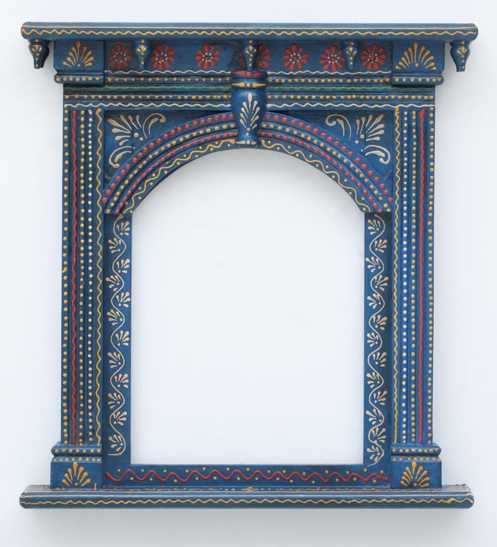 Hand-Painted Wooden Jharokha Frame – Traditional Rajasthani Wall Art | Usable as Mirror or Photo Frame | Navkar Handicraft - Image 3