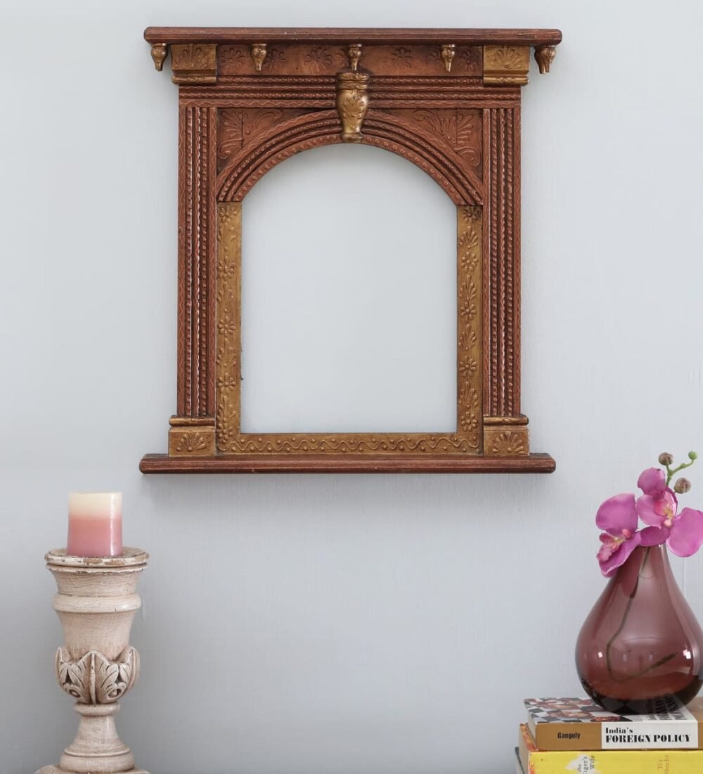 Hand-Painted Wooden Jharokha Frame – Traditional Rajasthani Wall Art | Usable as Mirror or Photo Frame | Navkar Handicraft - Image 4