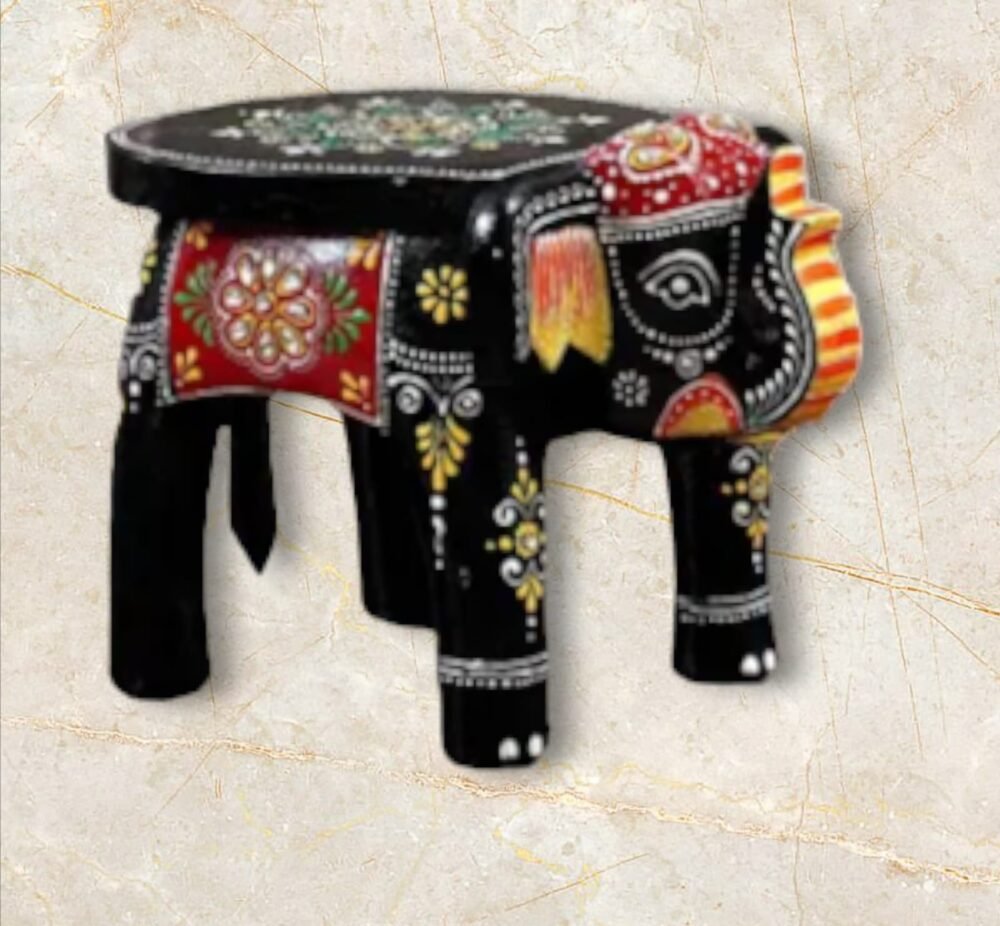 Hand-Painted Wooden Elephant Stool | Decorative Bajot Table for Home Decor (Ethnic Art) - Image 2