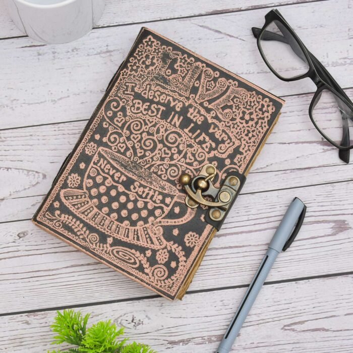Genuine Leather Diary-Vintage Handmade Leather Journal-Premium Antique LOCK Closure-200 Handmade Deckle Edge Antique Pages -26