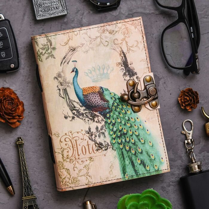 Vintage Handmade Genuine Leather Journal-Premium Antique Lock Closure-200 Handmade White Pages -25