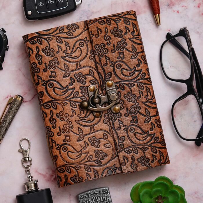 Vintage Handmade Genuine Leather Journal-Premium Antique Lock Closure-200 Handmade White Pages -23
