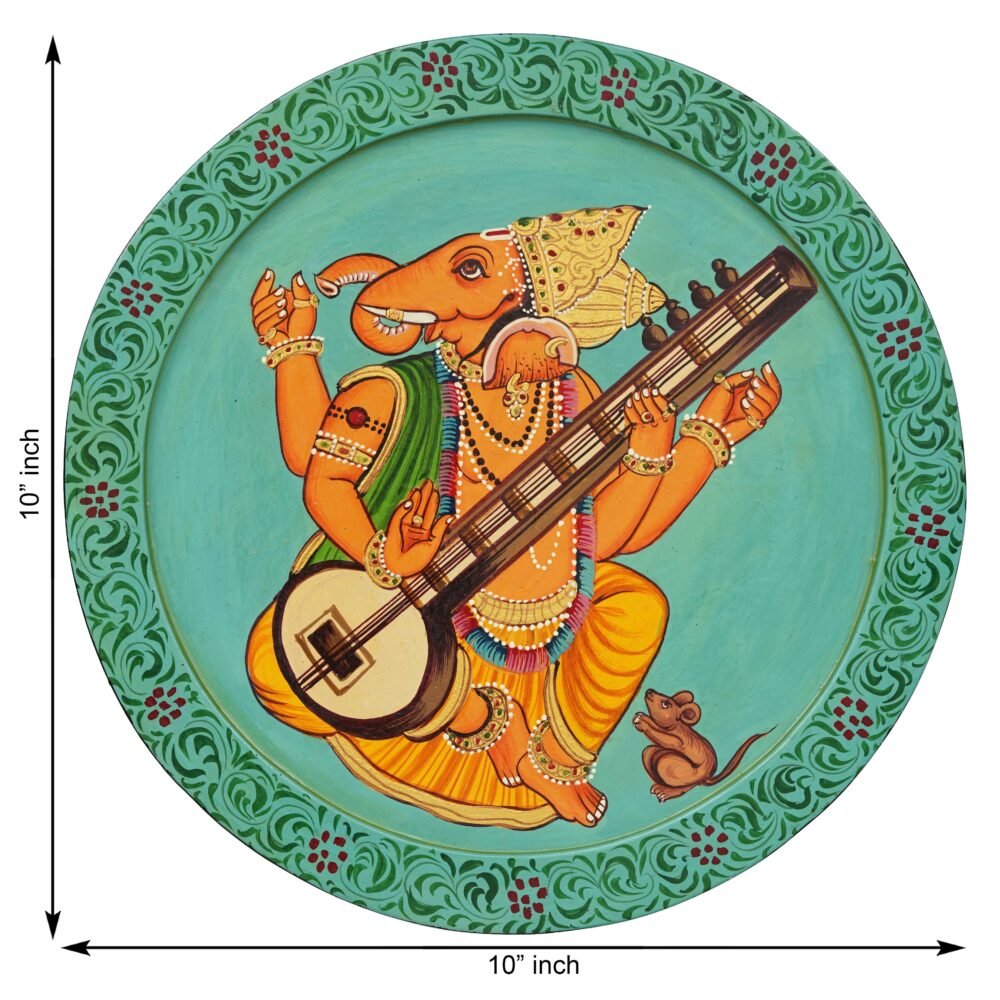 Ethnic Cow Wall Plate-Handmade Wooden Art in Pichwai Style (12x12 Inches) - Image 3