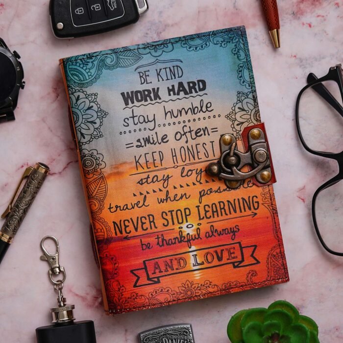 Vintage Handmade Genuine Leather Journal-Premium Antique Lock Closure-200 Handmade White Pages -28