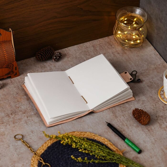 Vintage Handmade Genuine Leather Journal-Premium Antique Lock Closure-200 Handmade White Pages -1