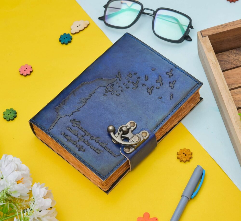 Genuine Leather Diary-Vintage Handmade Leather Journal-Premium Antique LOCK Closure-200 Handmade Deckle Edge Antique Pages -19 - Image 3