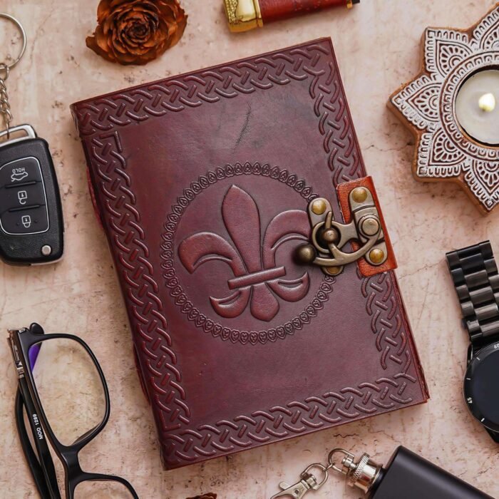 Vintage Handmade Genuine Leather Journal-Premium Antique Lock Closure-200 Handmade White Pages -19