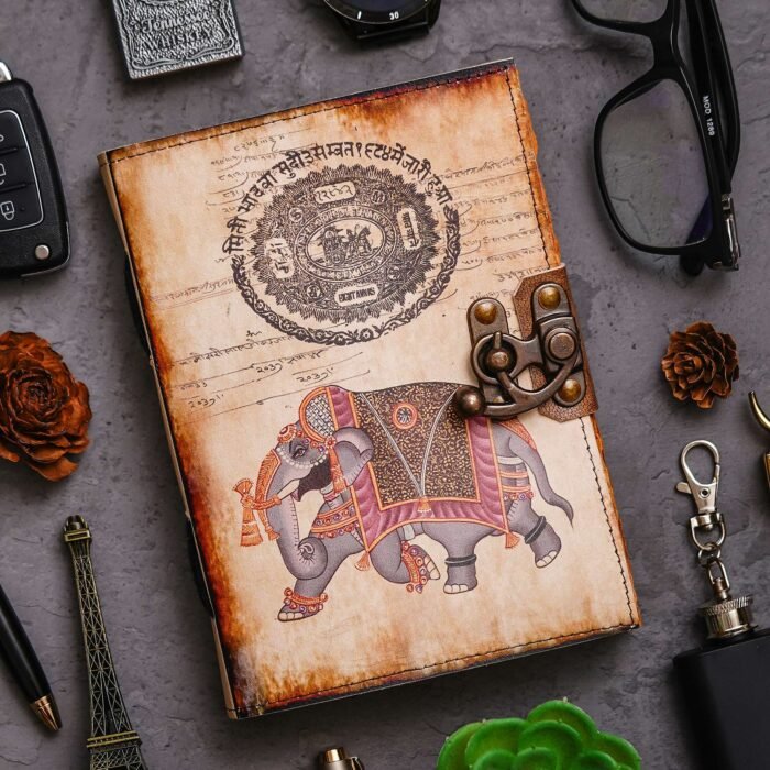 Vintage Handmade Genuine Leather Journal-Premium Antique Lock Closure-200 Handmade Brown Pages -11