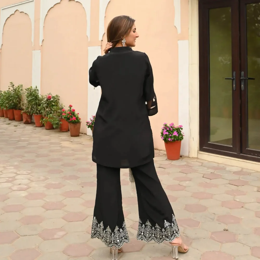 Black Embroidered Cotton Co-Ord Set for Women & Girls - Stylish Kurta & Pant Set (M to XXL) - Image 3
