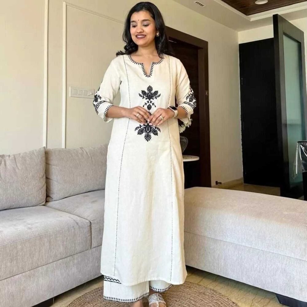 Women's White Printed Cotton Blend Straight Kurta with Pant - Elegant Daily Wear Set (M to XXL) - Image 3