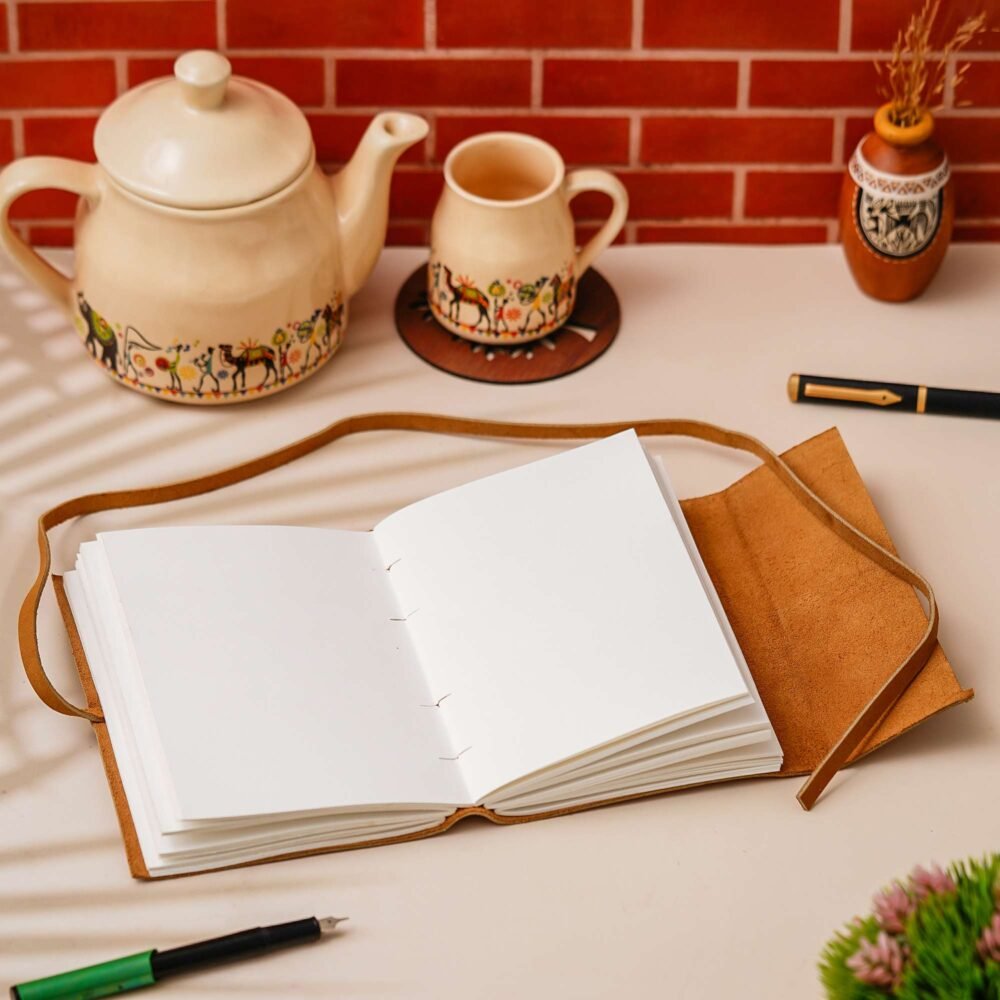 Vintage Handmade Genuine Leather Journal-Premium Antique String Closure-200 Handmade White Pages -4 - Image 4