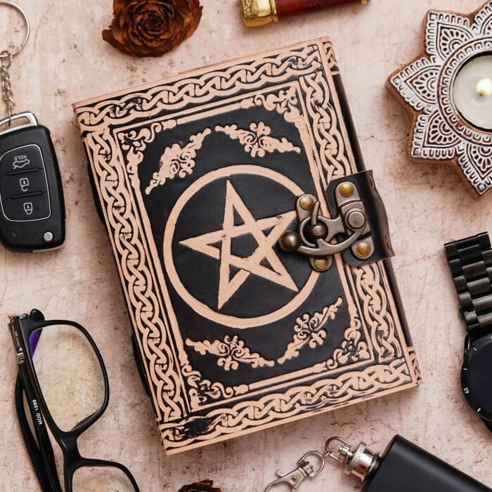 Vintage Handmade Genuine Leather Journal-Premium Antique Lock Closure-200 Handmade White Pages -16
