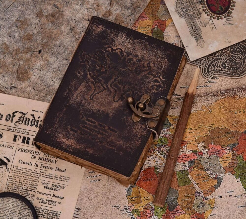 Genuine Leather Diary-Vintage Handmade Leather Journal-Premium Antique LOCK Closure-200 Handmade Deckle Edge Antique Pages -1 - Image 5