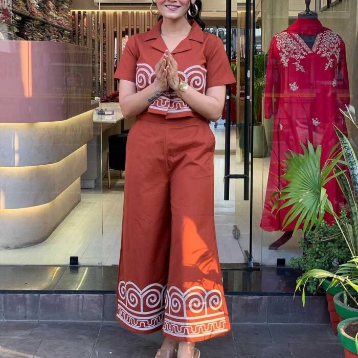 Embroidered Cotton Co-Ord Set for Women & Girls - Stylish Kurta & Pant Set in Orange, Green & Red (M to XXL)