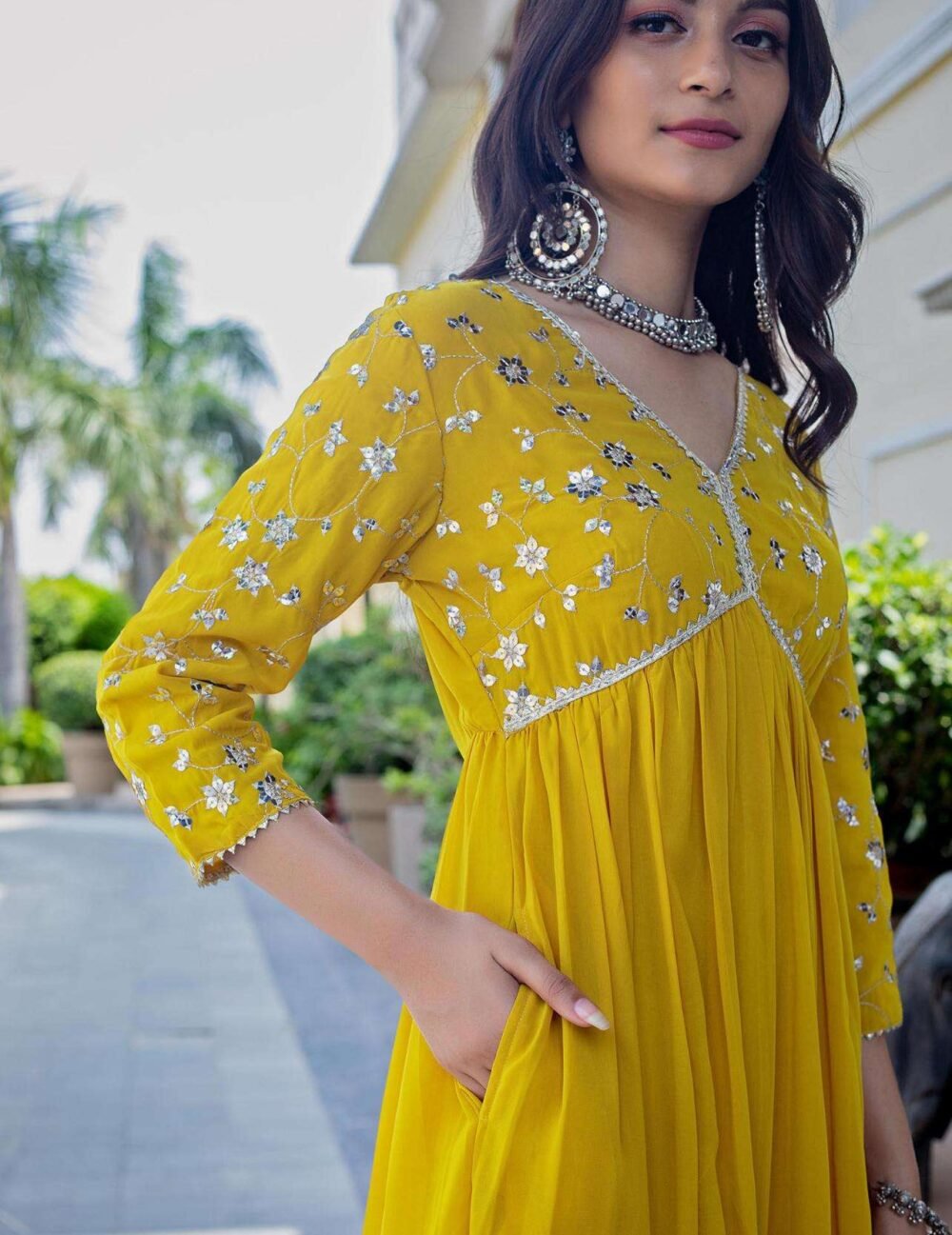 Women's Embroidered Georgette Kurta Set - Cotton Inner - Available in Pink & Mustard - Sizes M to XXL - Image 9