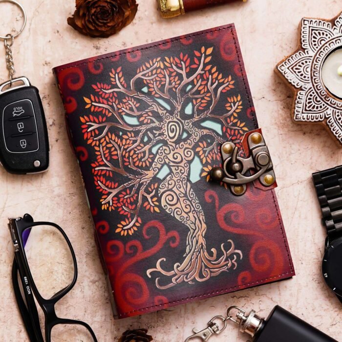 Vintage Handmade Genuine Leather Journal-Premium Antique Lock Closure-200 Handmade White Pages -26