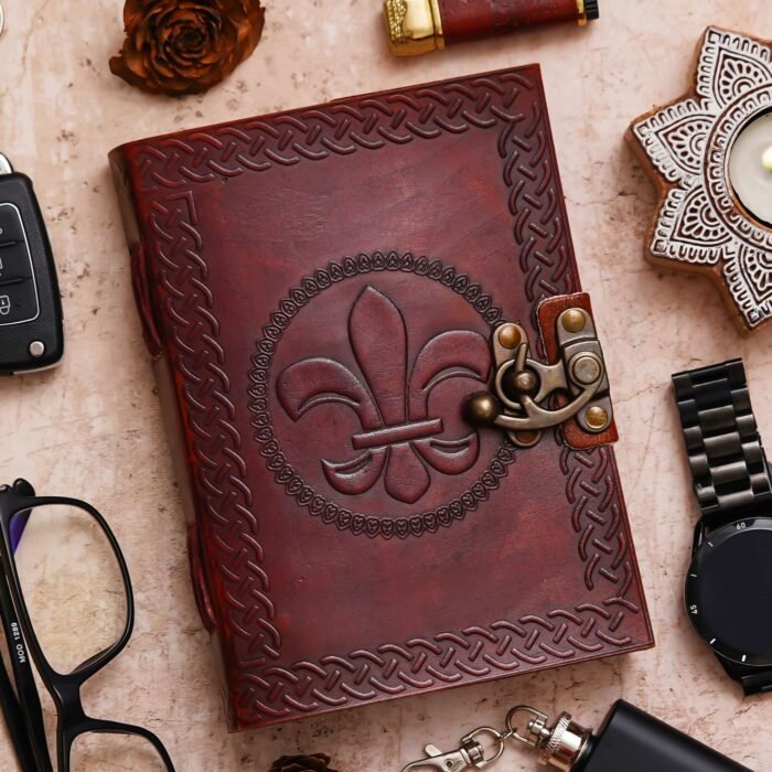 Vintage Handmade Genuine Leather Journal-Premium Antique Lock Closure-200 Handmade White Pages -5