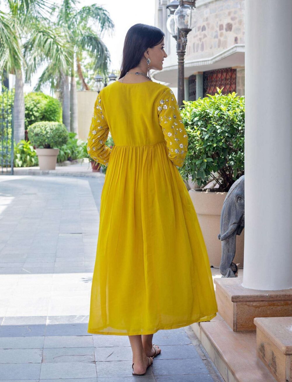 Women's Embroidered Georgette Kurta Set - Cotton Inner - Available in Pink & Mustard - Sizes M to XXL - Image 13