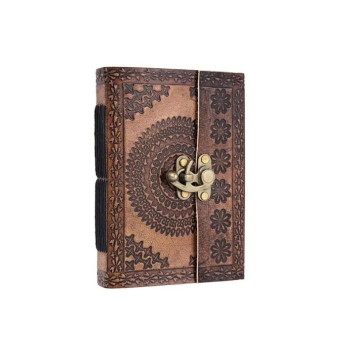 Leather Journal Diary with metal lock vintage Journal handmade 200 pages white unruled|travel Diary|personal journal -6