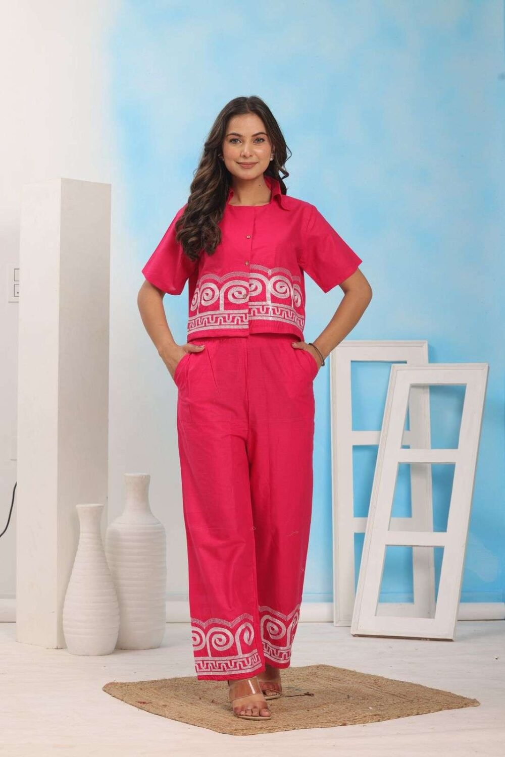Embroidered Cotton Co-Ord Set for Women & Girls - Stylish Kurta & Pant Set in Orange, Green & Red (M to XXL) - Image 16