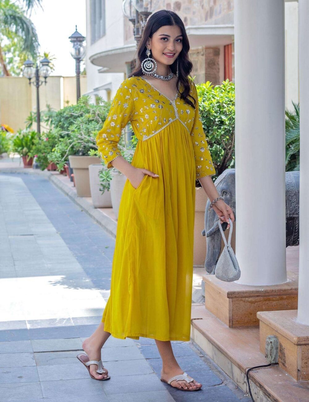 Women's Embroidered Georgette Kurta Set - Cotton Inner - Available in Pink & Mustard - Sizes M to XXL - Image 12