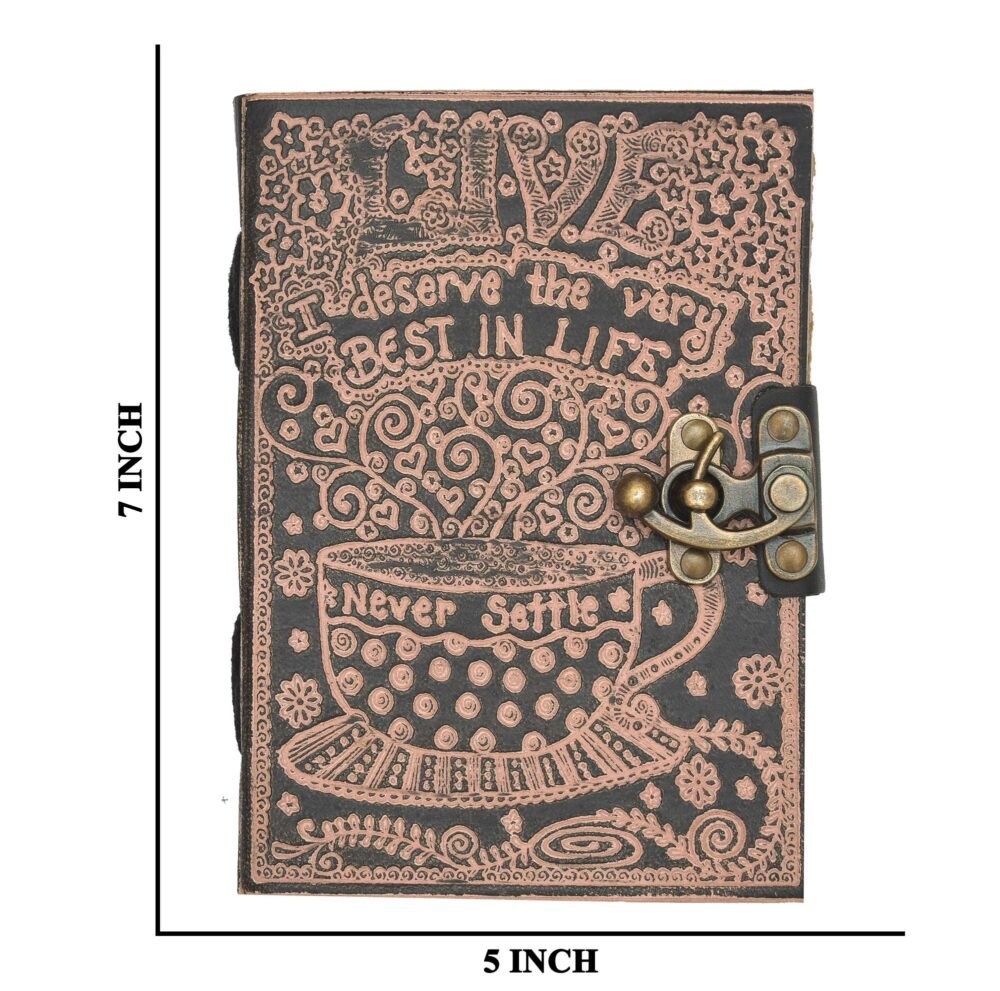 Genuine Leather Diary-Vintage Handmade Leather Journal-Premium Antique LOCK Closure-200 Handmade Deckle Edge Antique Pages -26 - Image 3